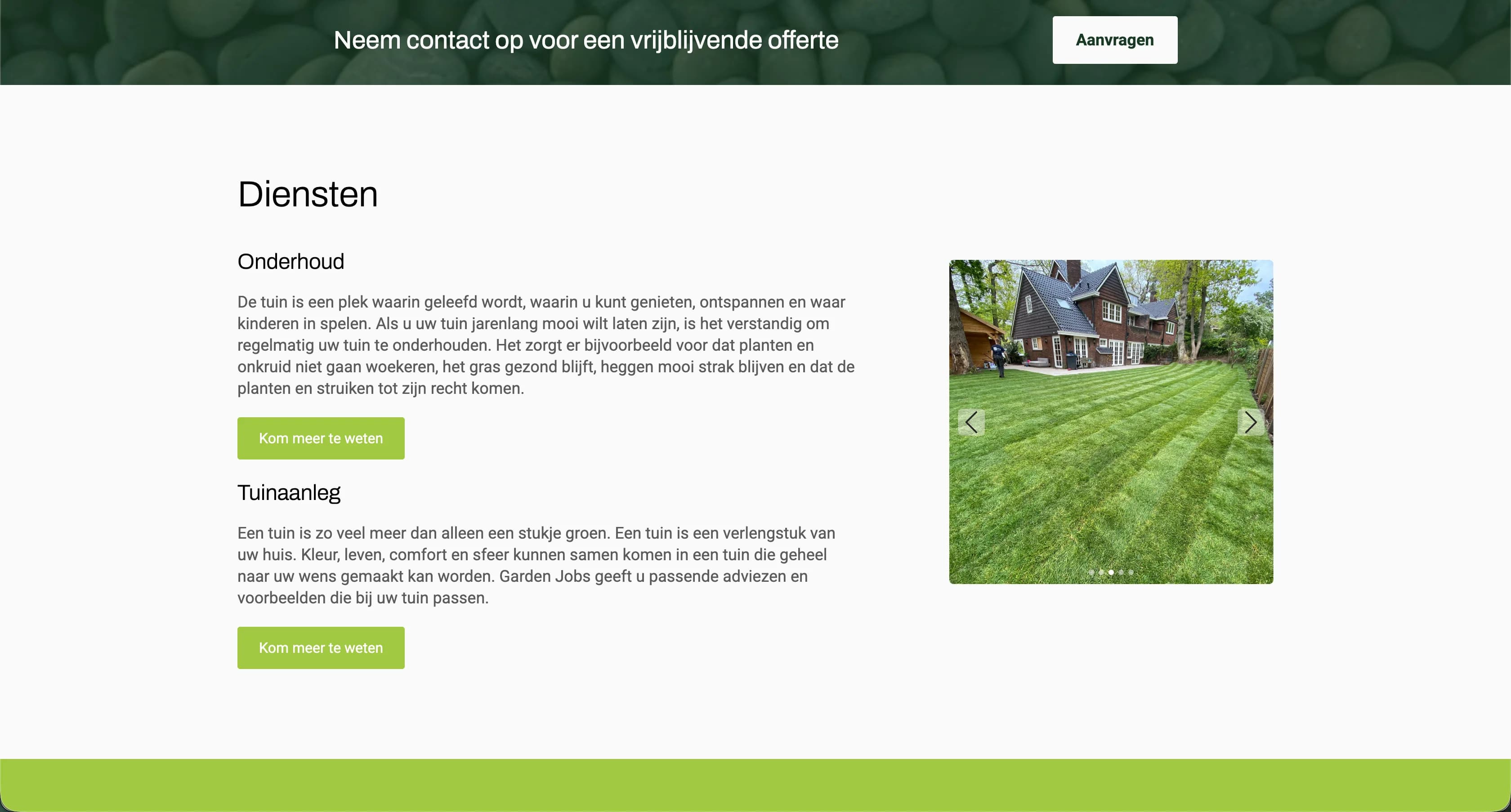 Homepage van Garden Jobs met tuinbeeld