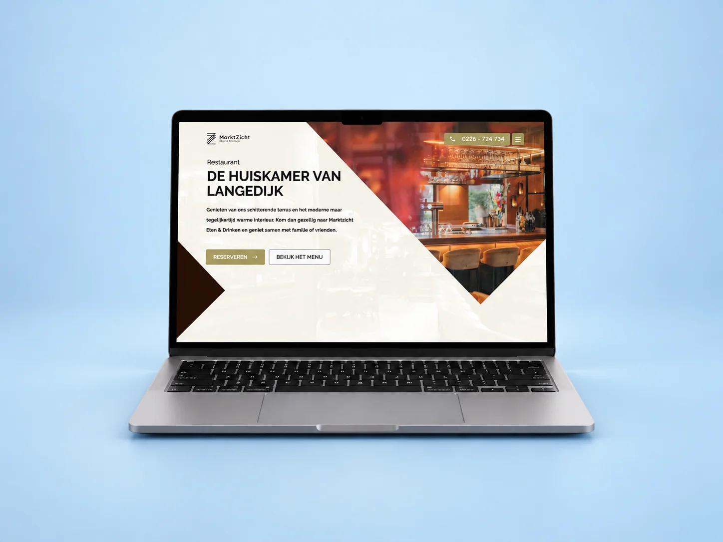 Homepage van Marktzicht Eten & Drinken op een laptopscherm
