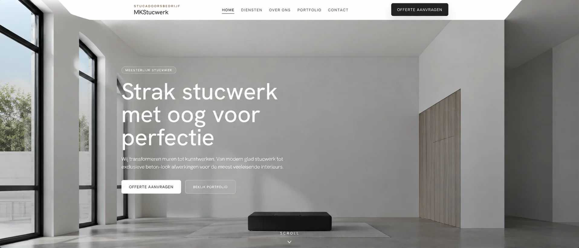 Voor-en-na vergelijking van een stucwerkproject op de MKStucwerk website