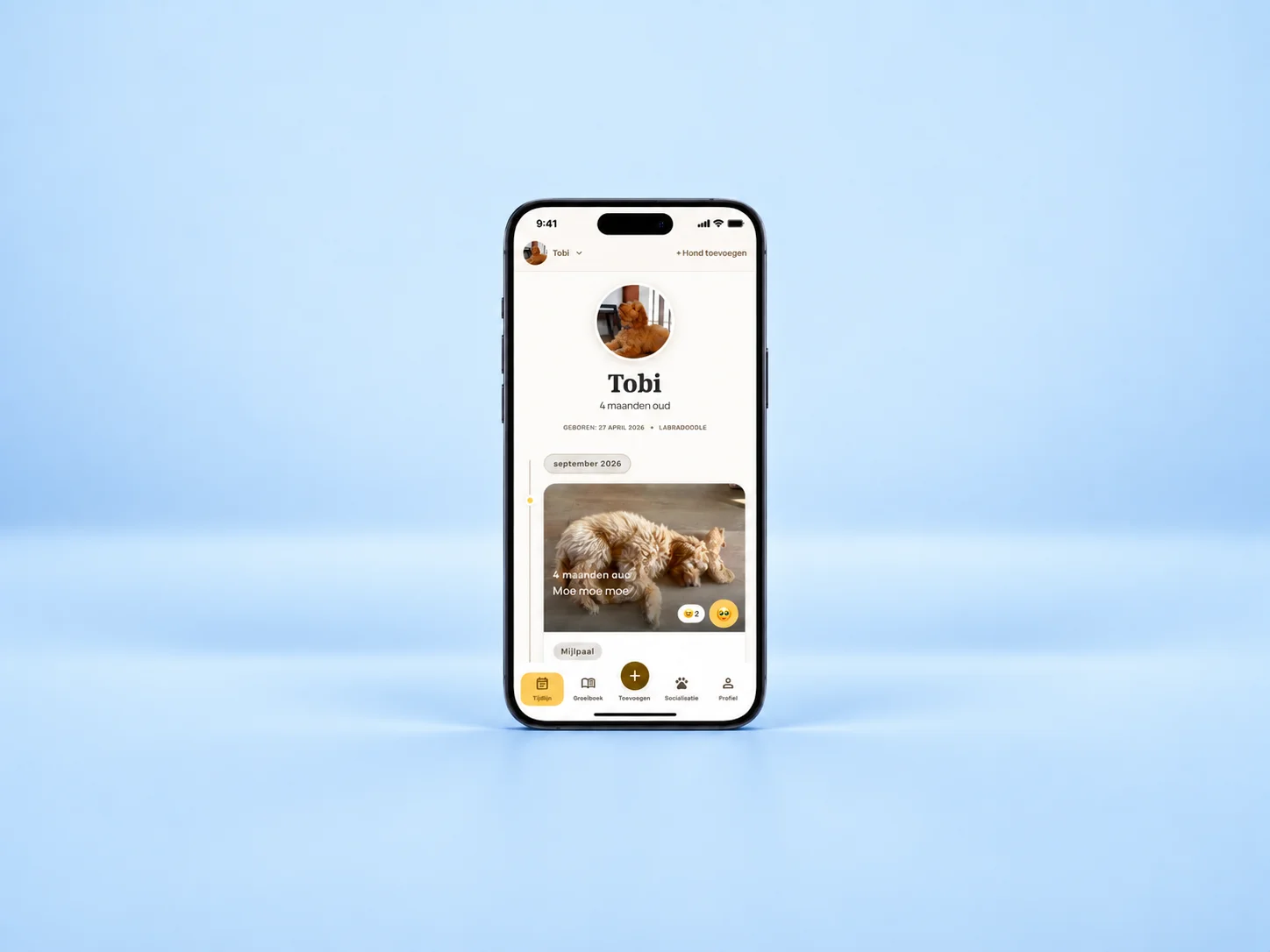 PuppySteps-app op een mobiel scherm